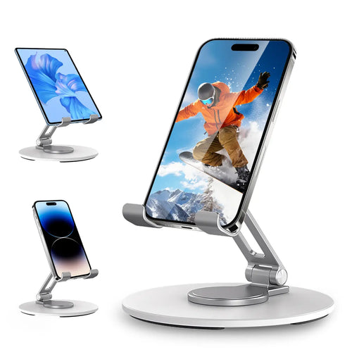 Desk Cell Phone Stand, Adjustable Foldable 360° Holder for Phones & Tablets, Compatible with Ipad Pro/Air/Mini & Iphone 17–12, Ideal for Folding Desk Smartphone Use