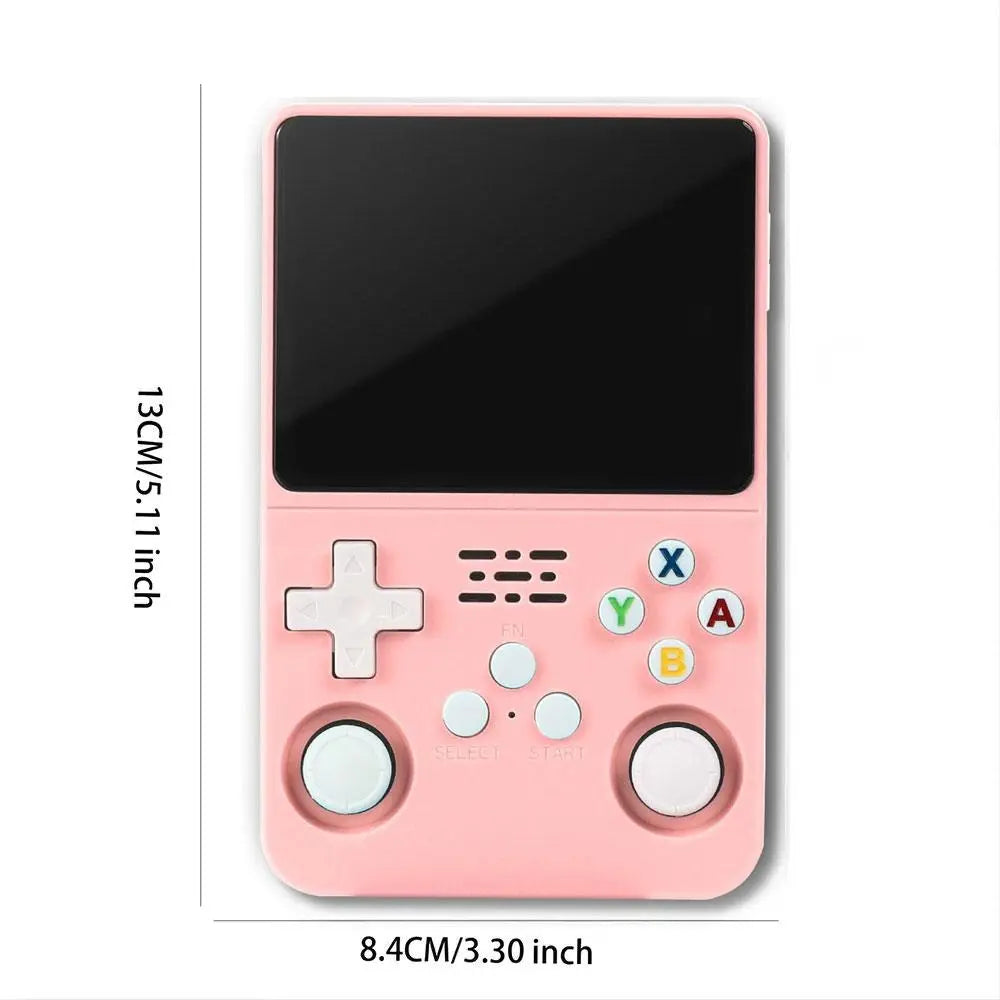 WUDS R36S Handheld Game Console 3.5 Inch Retro Handheld Video Games Consoles Built-In Rechargeable Battery Portable Style Hand Held Game Consoles System Pink