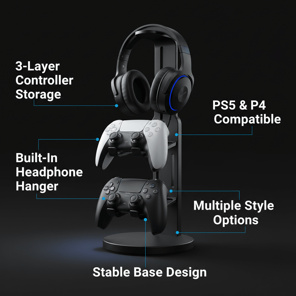 GearStation – 3-Layer Game Controller & Headphone Stand for PS5, PS4 & More - Gaskin Affiliates